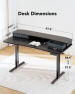 48″ x 24″ Electric Standing Desk with 2 Drawers, C-Clamp Mount Compatible, Height Adjustable Computer Desk, Home Office Stand Up Desk with 4 Preset Heights & 2 Hooks, Black - Image 2