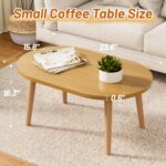 Small Coffee Table, Low Table with Solid Wood Legs, 23.6" Mini Oval Accent Table Side End Table, Floor Table Desk for Sitting on The Floor, Coffee Tea Table for Living Room, Dorm, Apartment, Natural - Image 2