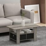 Andrey Coffee Table with Bin Drawer, French Oak Grey/Black - Image 2