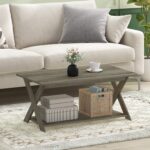 Modern Simplistic Criss-Crossed Coffee Table, 35.4 in x 19.6 in x 16 in, French Oak Grey - Image 2