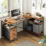 L Shaped Office Desk with Power Outlets, 47 Inch Computer Desk with 3 Drawers, Shelves, for Gaming, Corner Work, Home Office, Study, Rustic Brown - Image 2