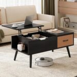 Lift Top Coffee Table for Living Room, Wooden Small Center Tables with Large Storage Shelf Drawer and Hidden Compartment Modern, Black - Image 2