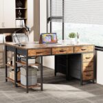 Computer Desk with 6 Drawers, Office Desk with Shelves, Reversible Gaming Desk, Corner Desk with Storage, Work for Home Office, Study, Living Room, 47inch, Rustic Brown - Image 2