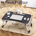 Folding Lap Desk, 23.6 Inch Wood Laptop Bed Desk with Cup Holder, Portable Bed Table for Working Writing Reading & Eating for Bed, Sofa, Couch, Floor - Black - Image 2