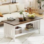 39.4" Farmhouse Coffee Table, Small Coffee Tables for Living Room | White, 2 Tier Coffee Table with Storage, Tea Table for Living Room Bedroom Small Space